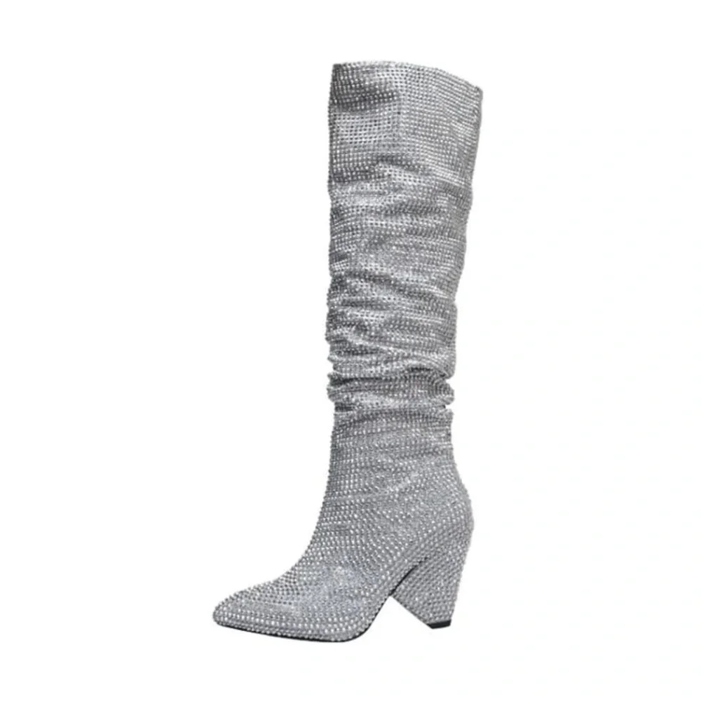 Rhinestone Pointed Heeled Boots - Picture 3 of 4